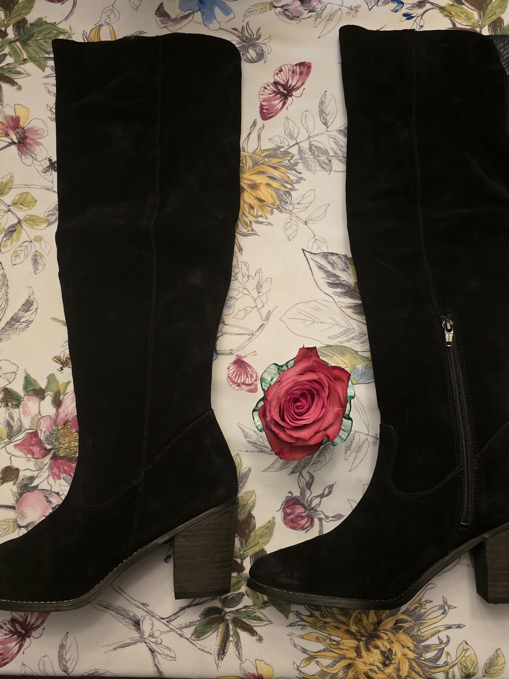 Women's Black Suede Over-the-Knee Block Heel Boots
